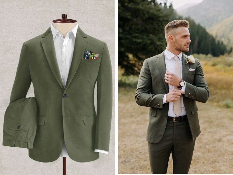 Áo vest chú rể chất liệu nhung xanh rêu nổi bật và sang trọng